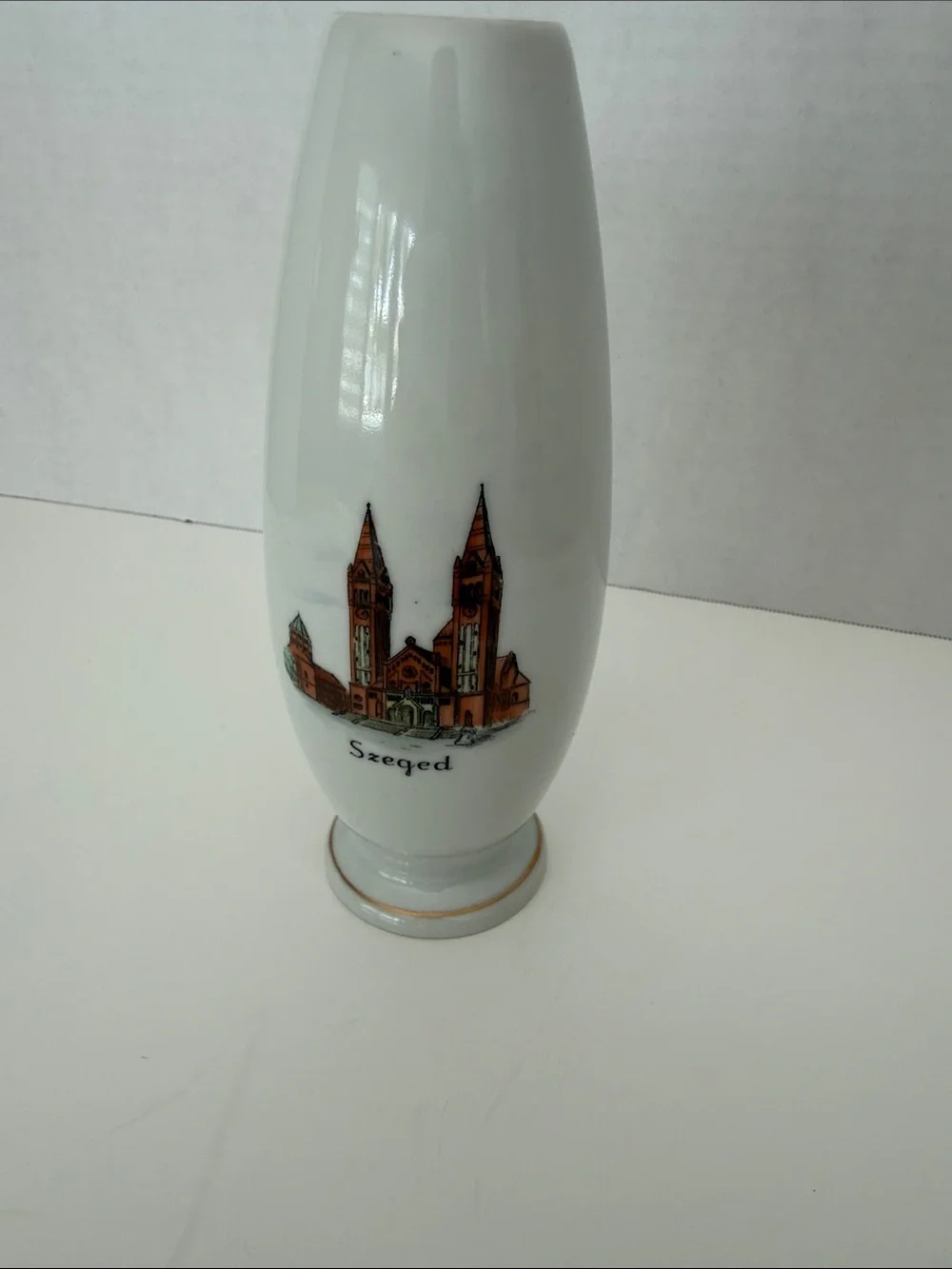 White Porcelain Szeged Decorative Vase with Brown Accent